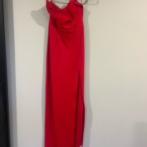Superdown red strapless gown with a high slit. Size medium. Worn once